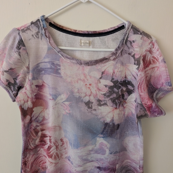 Pilcro Womens Small Mesh Floral Print Top Pink Coquette Cottage Romantic Flirty - Picture 3 of 6